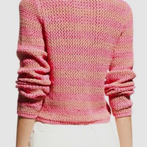 Rag & Bone Women's Pink "Carson" Striped Crochet Cardigan Sweater Size L NWT - Picture 4 of 5